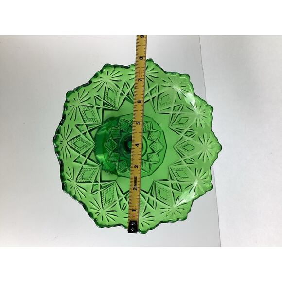 US Glass Co Green Footed Pedestal Candy Compote Dish Diamond Pattern 4173B - Picture 4 of 5